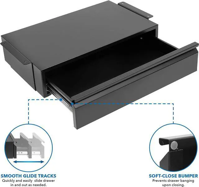 Alt view image 5 of 7 - Under Desk Pull-Out Drawer Kit with Smooth Sliding Track | Office Storage Organizer | Mounts to Desktops Tables and Workbenches Over 0.71 Inches Thick | Matte Black