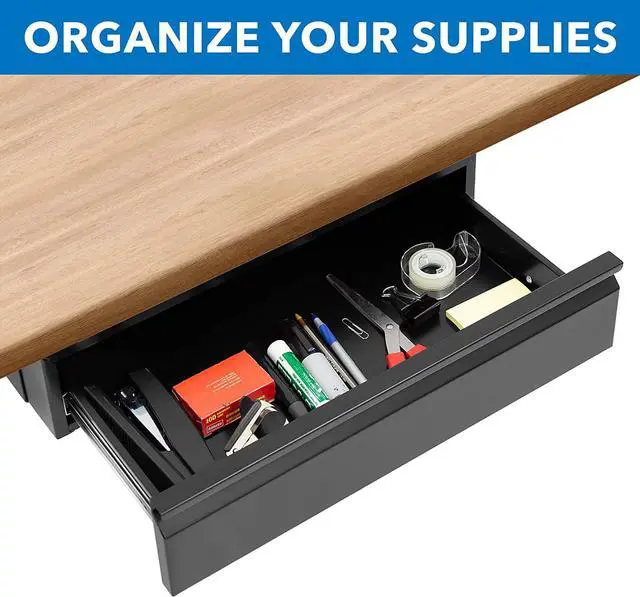 Alt view image 4 of 7 - Under Desk Pull-Out Drawer Kit with Smooth Sliding Track | Office Storage Organizer | Mounts to Desktops Tables and Workbenches Over 0.71 Inches Thick | Matte Black
