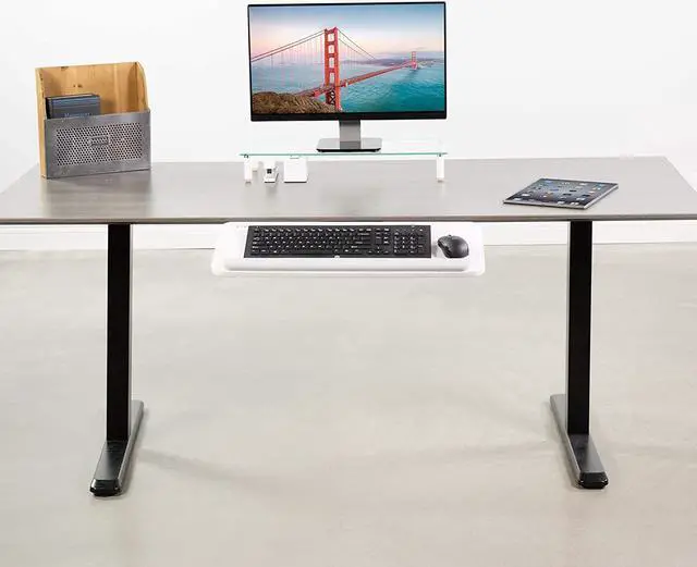Alt view image 4 of 7 - Adjustable Computer Keyboard and Mouse Platform Tray Ergonomic Under Table Desk Mount Drawer Underdesk Shelf, White, MOUNT-KB03W