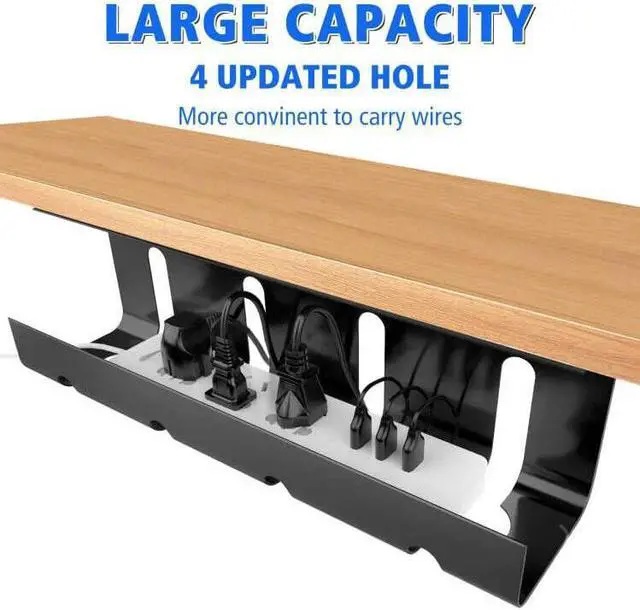 Alt view image 3 of 7 - Under Desk Cable Management Tray, No Drill 2 x 15.7 in Steel Desk Cable Management Tray with Wire Organizer and Desk Cord Organizer, 2Pack Under Desk Black Cable Raceway for Cords