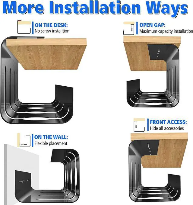 Alt view image 5 of 7 - Under Desk Cable Management Tray, No Drill 2 x 15.7 in Steel Desk Cable Management Tray with Wire Organizer and Desk Cord Organizer, 2Pack Under Desk Black Cable Raceway for Cords