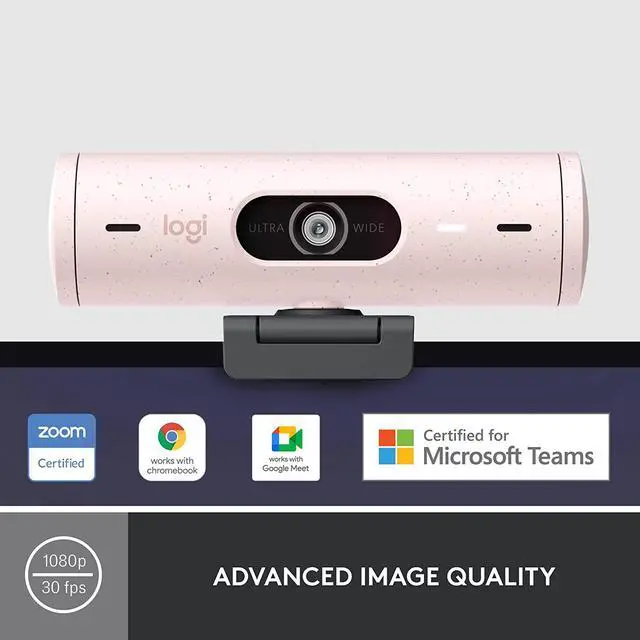 Alt view image 2 of 7 - Logitech Brio 500 Full HD Webcam with Auto Light Correction, Auto-Framing, Show Mode, Dual Noise Reduction Mics, Webcam Privacy Cover, Works with Microsoft Teams, Google Meet, Zoom - Rose