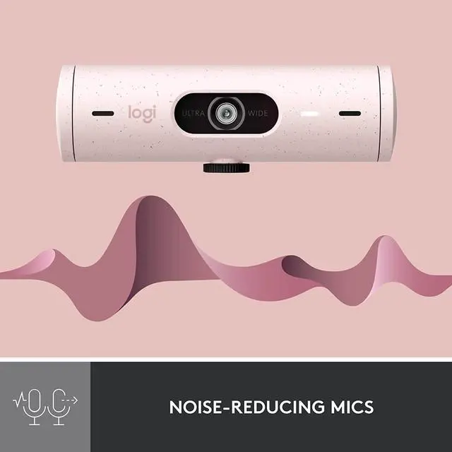 Alt view image 4 of 7 - Logitech Brio 500 Full HD Webcam with Auto Light Correction, Auto-Framing, Show Mode, Dual Noise Reduction Mics, Webcam Privacy Cover, Works with Microsoft Teams, Google Meet, Zoom - Rose