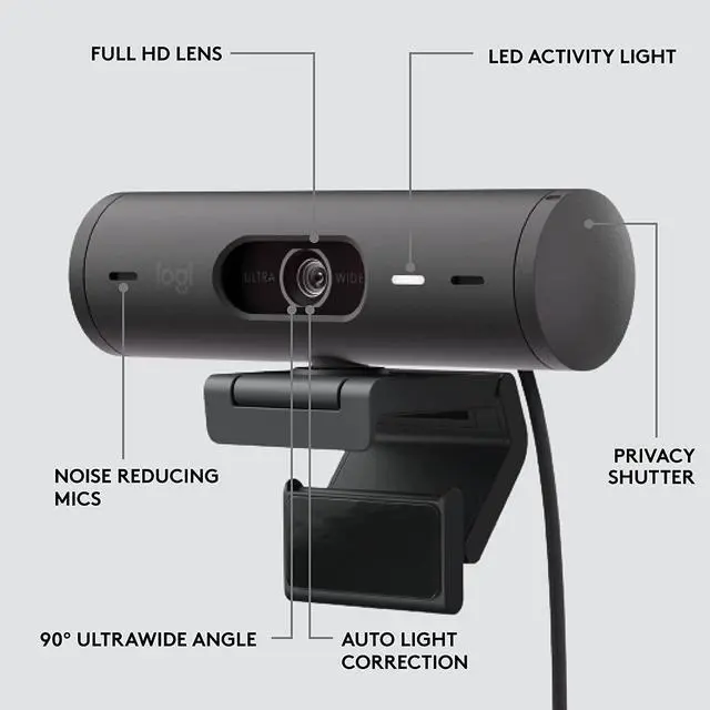 Alt view image 6 of 7 - Logitech Brio 501 Full HD Webcam with Auto Light Correction, Auto-Framing, Show Mode, Dual Noise Reduction Mics, Webcam Privacy Cover, Works with Microsoft Teams, Google Meet, Zoom - Black