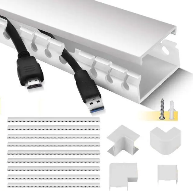 Main image of Cable Raceway Kit, Stageek Cable Management System Kit Open Slot Wiring Raceway Duct with Cover, On-Wall Cable Concealer Cord Organizer to Hide Wires Cords for TVs, Computers - 9x15.4inch,White