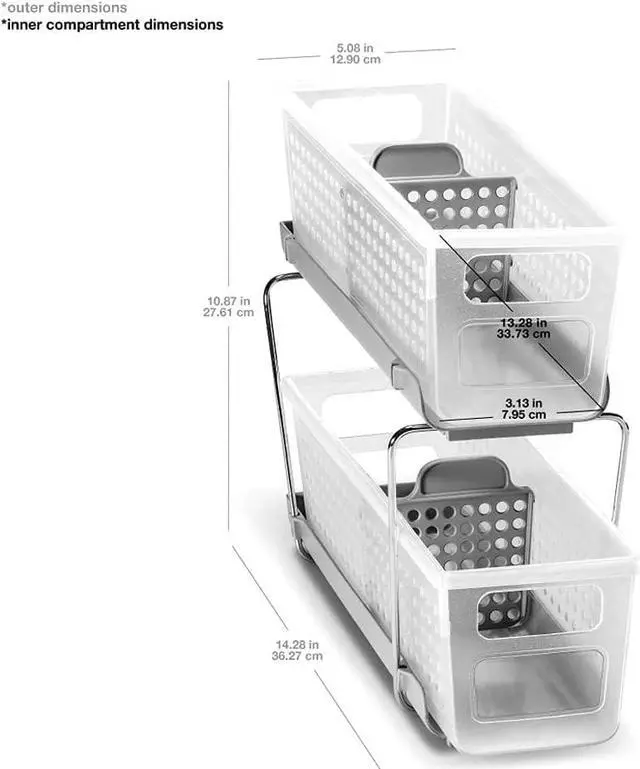 Alt view image 5 of 5 - madesmart 2-Tier Organizer Bath Collection Slide-out Baskets with Handles, Space Saving, Multi-purpose Storage & BPA-Free, Mini, Frost-With Dividers