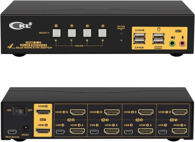 CKL 4 Port Dual Monitor KVM Switch HDMI 4K@60Hz YUV 4:4:4 with Audio  Outputs and USB 2.0 HUB CKL-942HUA-2 