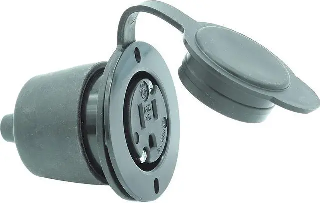 Alt view image 2 of 6 - 15A Weatherproof Outdoor Power Outlet by Journeyman-Pro 15 Amp 125 Volt NEMA 5-15R Receptacle Kit with Integrated 20" Extension Cord + Waterproof Rubber Cover (GCR1-BLACK)