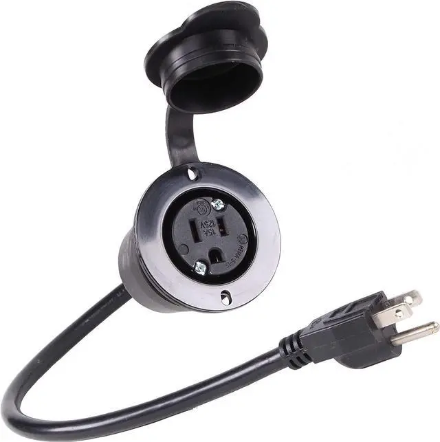 Main image of 15A Weatherproof Outdoor Power Outlet by Journeyman-Pro 15 Amp 125 Volt NEMA 5-15R Receptacle Kit with Integrated 20" Extension Cord + Waterproof Rubber Cover (GCR1-BLACK)