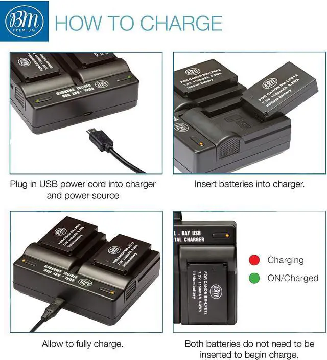 Alt view image 4 of 7 - BM Premium 2-Pack of LP-E12 Batteries and USB Dual Battery Charger for Canon EOS-M, EOS M2, EOS M10, EOS M50, EOS M50 Mark II, EOS M100, EOS M200, SX70 HS, Rebel SL1 Digital Cameras