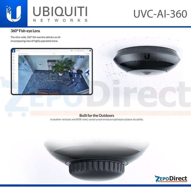 Alt view image 4 of 6 - Ubiquiti Networks UniFi Protect AI 360 IPX4, PoE Security Camera UVC-AI-360