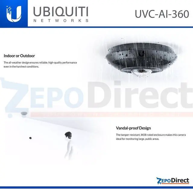 Alt view image 5 of 6 - Ubiquiti Networks UniFi Protect AI 360 IPX4, PoE Security Camera UVC-AI-360