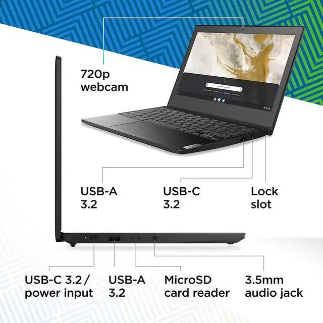 Alt view image 5 of 7 - Lenovo IdeaPad 3 11 Chromebook Laptop, 11.6" HD Display, Intel Celeron N4020, 4GB RAM, 64GB Storage, Intel UHD Graphics 600, Chrome OS, Onyx Black