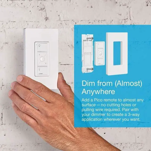 Alt view image 7 of 7 - Lutron Caséta Smart Home Dimmer Switch and Pico Remote Kit, Works with Alexa, Apple HomeKit, Ring, Google Assistant (Smart Hub Required) | P-PKG1WB-WH | White
