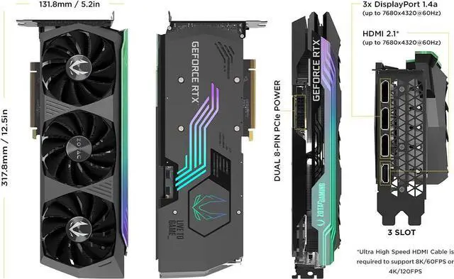 Alt view image 2 of 7 - ZOTAC GAMING GeForce RTX 3080 Ti AMP Holo 12GB GDDR6X 384-bit 19 Gbps PCIE 4.0 Gaming Graphics Card, HoloBlack, IceStorm 2.0 Advanced Cooling, SPECTRA 2.0 RGB Lighting, ZT-A30810F