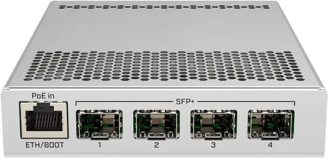 Alt view image 3 of 3 - MikroTik 5-Port Desktop Switch, 1 Gigabit Ethernet Port, 4 SFP+ 10Gbps Ports (CRS305-1G-4S+IN)