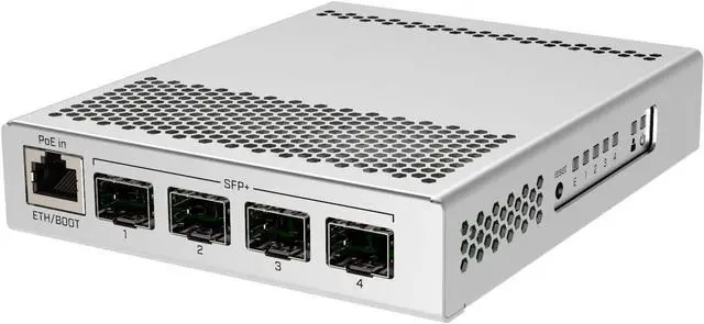 Main image of MikroTik 5-Port Desktop Switch, 1 Gigabit Ethernet Port, 4 SFP+ 10Gbps Ports (CRS305-1G-4S+IN)