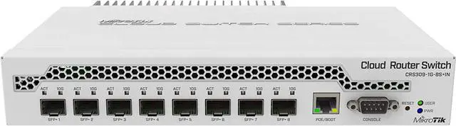 Main image of MikroTik 9-Port Desktop Switch, 1 Gigabit Ethernet Port, 8 SFP+ 10Gbps Ports (CRS309-1G-8S+IN)