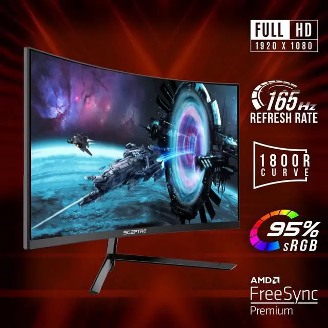 Alt view image 8 of 12 - sceptre curved 27" gaming monitor up to 165hz displayport 144hz hdmi edge-less amd freesync premium, build-in speakers machine
