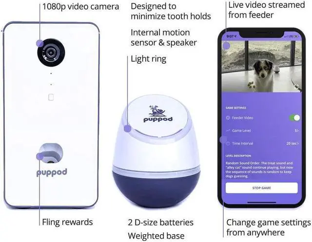 Alt view image 7 of 7 - PupPod Rocker Training Treat Tossing Camera Dispenser & Puzzle Dog Toy  Dispenses Dog Treats  Puppy Treat Game  Electronic Pet Training Tool for Use with Smartphones
