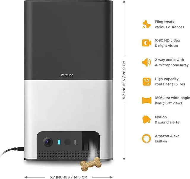 Alt view image 2 of 7 - Petcube Bites 2 Wi-Fi Pet Camera with Treat Dispenser & Alexa Built-in, for Dogs and Cats. 1080p HD Video, 160 Full-Room View, 2-Way Audio, Sound/Motion Alerts, Night Vision, Pet Monitor