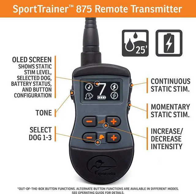 Alt view image 3 of 7 - SportTrainer 875 Remote Trainer - Bright, Easy to Read OLED Screen - 1/2 Mile Range - Waterproof, Rechargeable Dog Training Collar with Tone, Vibration, and Static