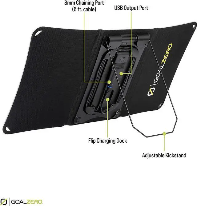 Alt view image 5 of 6 - Nomad 20, Foldable Monocrystalline 20 Watt Solar Panel with 8mm + USB Port, Portable Solar Panel Charger. Lightweight 18-22V 20W Solar Panel Charger with Adjustable Kickstand
