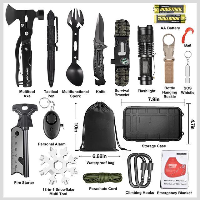 Survival Kit, Survival Gear and Equipment 14 in 1, Stocking Stuffers for  Men Husband Father Boy, Emergency Survival Kit for Camping, Hiking, Hunting,  Fishing 