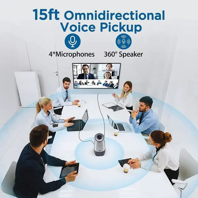 Alt view image 4 of 7 - Video Conference Camera - 4K Conference Camera with Microphone, 360° View Conference Camera, AI-Sensor Facecapture Camera with 4 Microphone, All-in-One Conference Webcam for Zoom Skype Hangout Meeting
