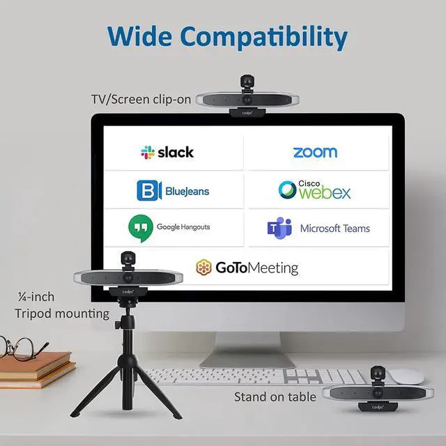 Alt view image 7 of 7 - Video Conference Camera - 4K Webcam, Smart Gesture-Control Focus, AI Auto-framing w/ 110° FoV, Noise Reduction & Echo Cancellation 6 Microphones, for Video Conferencing Streaming