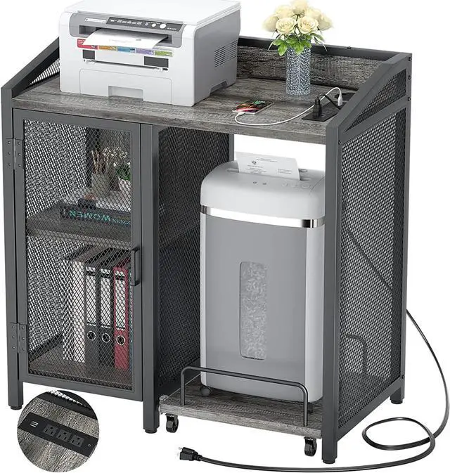Main image of Unikito Office File Cabinets for Home Office with Power Outlet and Door, Large Printer Stand and Paper Shredder Stand Rack with File Cabinet, Modern Printer Cabinet, Office Storage Cabinet, Black Oak