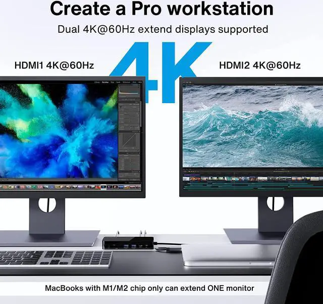 Alt view image 2 of 7 - MacBook Pro Docking Station with 180W Power Adapter, iVANKY 12 in 2 Dual 4K@60Hz USB C Docking Station for MacBook Pro/Air Thunderbolt 3/4 Dock 2HDMI 2.0, 96W PD, 6 USB, 1Gbps Ethernet SD/TF Audio