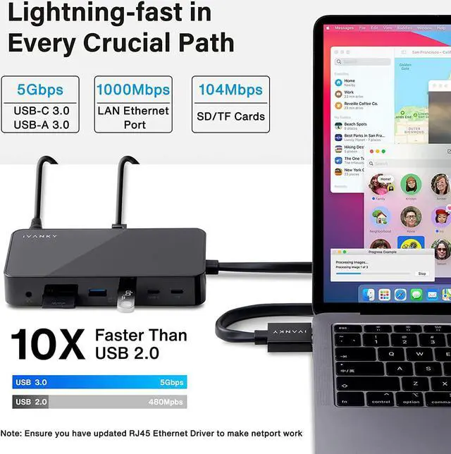 Alt view image 4 of 7 - MacBook Pro Docking Station with 180W Power Adapter, iVANKY 12 in 2 Dual 4K@60Hz USB C Docking Station for MacBook Pro/Air Thunderbolt 3/4 Dock 2HDMI 2.0, 96W PD, 6 USB, 1Gbps Ethernet SD/TF Audio