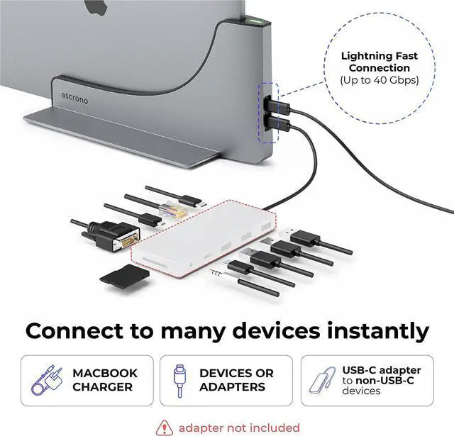 Alt view image 6 of 6 - Vertical Docking Station Hub | Compatible with Apple MacBook Pro 13, 15 & 16 inch, 2016-2020 and 2022 M2 Touch BAR ONLY | 2X USB-C Port (40Gbps) Thunderbolt-4 Compatible Dock