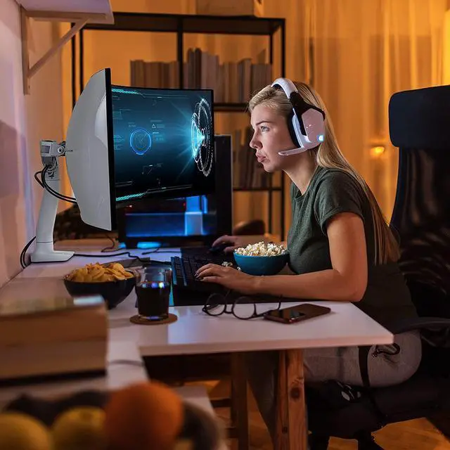 Alt view image 5 of 7 - HX Single Ultrawide Monitor Arm with HD Pivot, VESA Desk Mount  for 1000R Curved Monitors Up to 49 Inches, 28 to 42 lbs  White