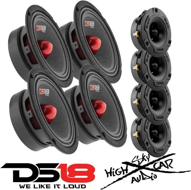 Main image of 4 DS18 PRO-GM6B 6.5" Midrange Car Speakers 4 PRO-TWX1/BK Aluminum Super Tweeters