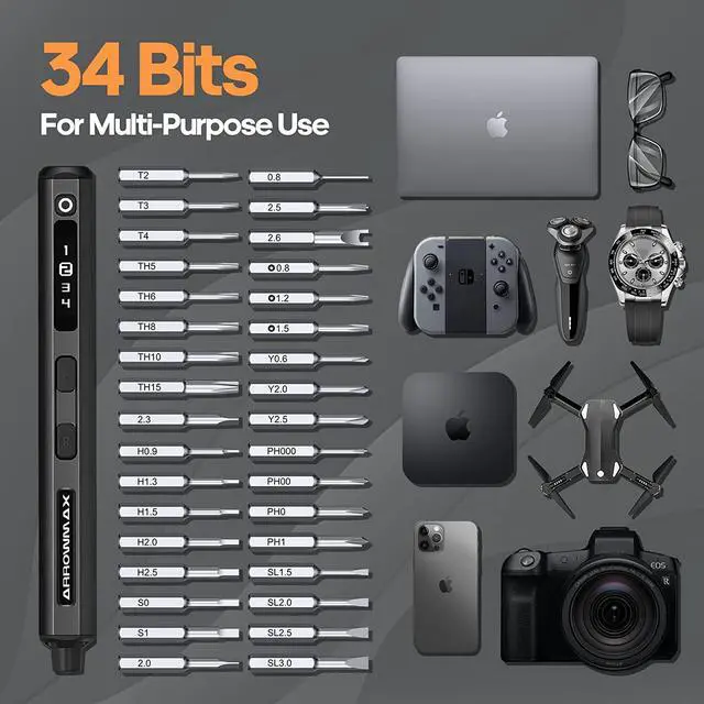 Alt view image 5 of 7 - Electric Screwdriver- AM ARROWMAX Cordless Precision Screwdriver Set with 34 Magnetic Precision Bits,4 Gears Torque,Rechargeable Portable Repair Tool Kit for Electronics Laptop Glasses Watch (SES)