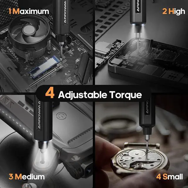 Alt view image 3 of 7 - Electric Screwdriver- AM ARROWMAX Cordless Precision Screwdriver Set with 34 Magnetic Precision Bits,4 Gears Torque,Rechargeable Portable Repair Tool Kit for Electronics Laptop Glasses Watch (SES)