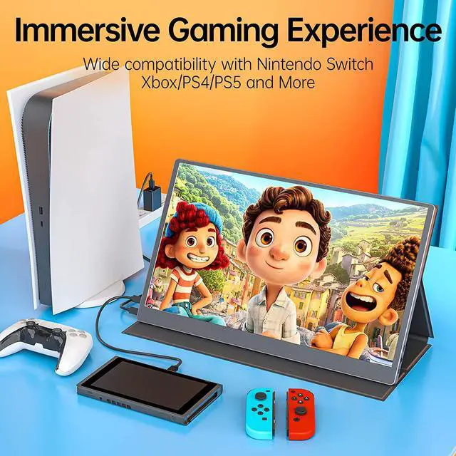 Alt view image 7 of 7 - Portable Monitor15.6 inch 1080P FHD HDR USB-C Portable Screen Dual Type-C Mini HDMI IPS FreeSync Computer Display with Speakers for Laptop PC Mac Surface Xbox Switch PS4/5 with Smart Cover