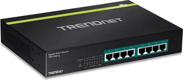 Alt view image 5 of 7 - TRENDnet 8-Port Gigabit GREENnet PoE+ Switch, TPE-TG81g, 8 x Gigabit PoE+ Ports, Rack Mountable, Up to 30 W Per Port with 110 W Total Power Budget, Ethernet Network Switch, Metal, Lifetime Protection