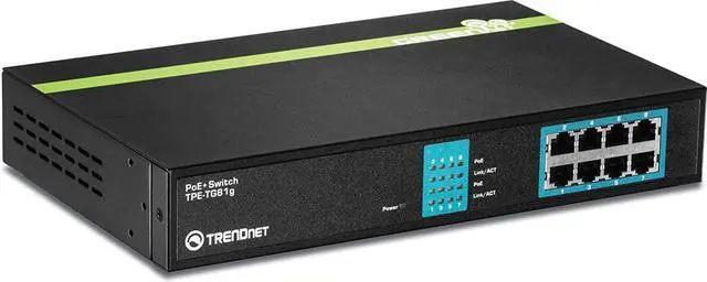 Main image of TRENDnet 8-Port Gigabit GREENnet PoE+ Switch, TPE-TG81g, 8 x Gigabit PoE+ Ports, Rack Mountable, Up to 30 W Per Port with 110 W Total Power Budget, Ethernet Network Switch, Metal, Lifetime Protection