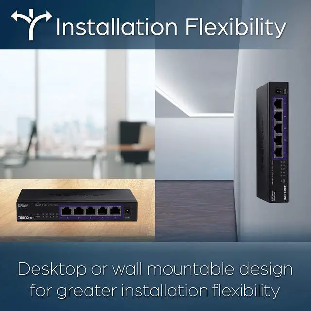 Alt view image 6 of 7 - TRENDnet 5-Port Unmanaged 2.5G Switch, 5 x 2.5GBASE-T Ports, 25Gbps Switching Capacity, Backwards Compatible with 10-100-1000Mbps Devices, Fanless, Wall Mountable, Black, (TEG-S350)