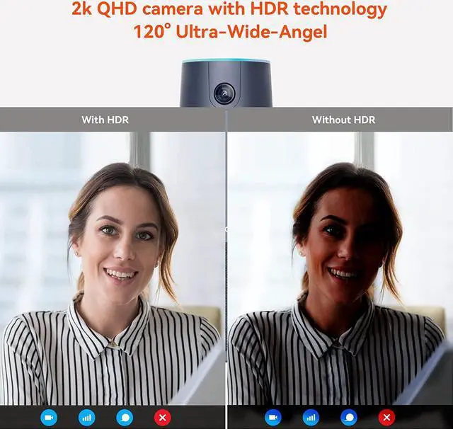 Alt view image 5 of 7 - NUROUM 2K 1080p 60fps FHD Webcam with 4 Microphones&Speaker, All-in-One Conference Web with Remote Control, Ultra Wide-Angle 120° Camera with 16ft Voice Pickup, AI Noise-Cancel for Zoom/Skype/Teams