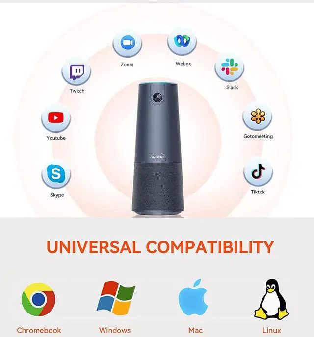 Alt view image 7 of 7 - NUROUM 2K 1080p 60fps FHD Webcam with 4 Microphones&Speaker, All-in-One Conference Web with Remote Control, Ultra Wide-Angle 120° Camera with 16ft Voice Pickup, AI Noise-Cancel for Zoom/Skype/Teams