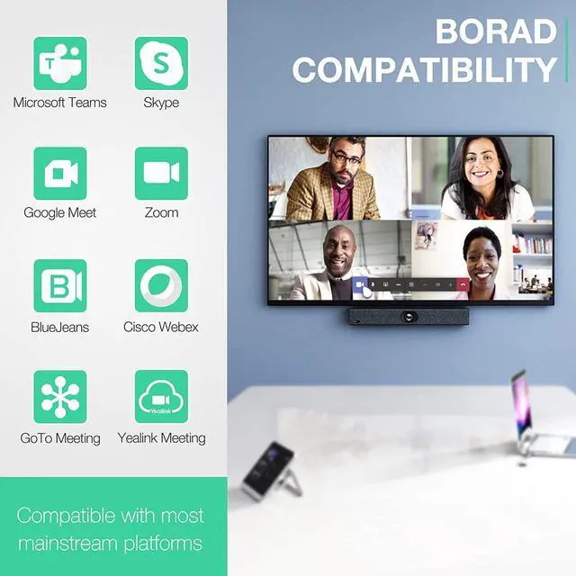 Alt view image 7 of 7 - Yealink Video and Audio Conferencing System Conference Room Camera Video Bar UVC40 for Office Meeting Rooms Teams Zoom Certified 133° Super Wide Angle Lens Speaker Tracking