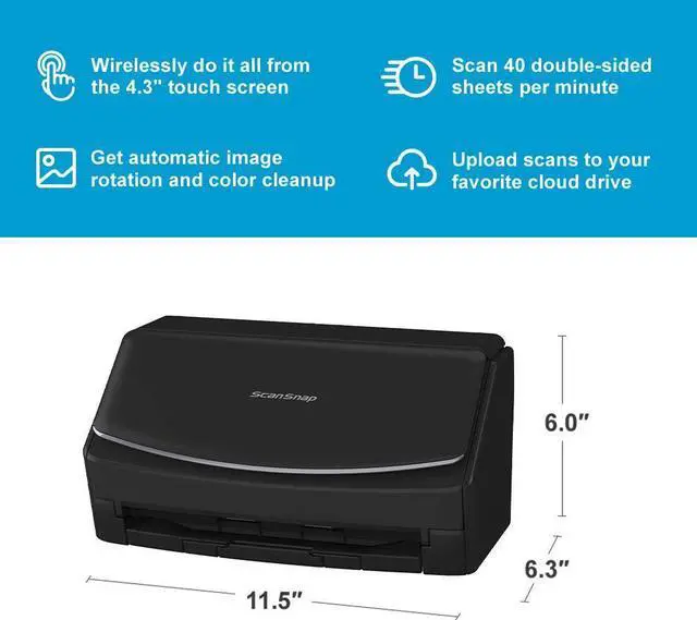 Alt view image 2 of 7 - Fujitsu ScanSnap iX1600 Wireless or USB High-Speed Cloud Enabled Document, Photo & Receipt Scanner with Large Touchscreen and Auto Document Feeder for Mac or PC, Black