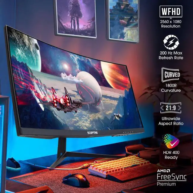 Alt view image 6 of 6 - Sceptre 30-inch Curved Gaming Monitor 21:9 2560x1080 Ultra Wide Ultra Slim HDMI DisplayPort up to 200Hz Build-in Speakers, Metal Black (C305B-200UN1)