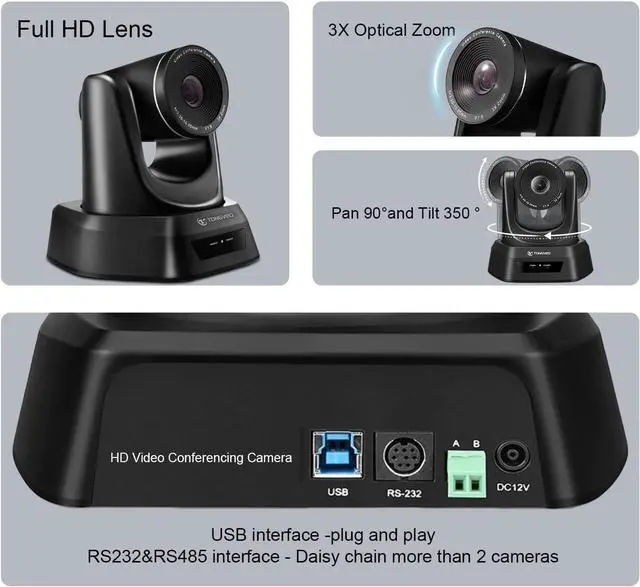 Alt view image 4 of 7 - Conference Room Camera System with Bluetooth Microphone, TONGVEO 3X USB PTZ Video Camera Kit for Meeting Education Church Works with Microsoft Teams, Zoom, OBS, PC(Cam+ Mic)