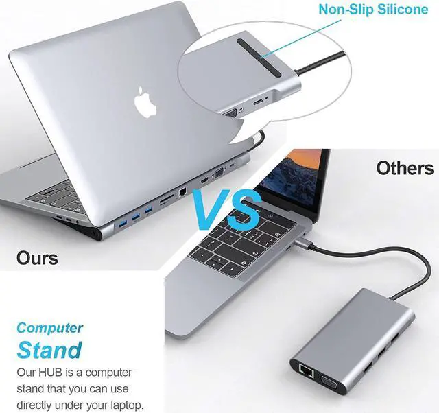 Alt view image 6 of 7 - YLSCI USB C Docking Station for Laptop, USB C Hub 10 in 1 USB C Adapter Docking Station with 4K HDMI & VGA, 3 x USB 3.0, Gigabit Ethernet RJ45 LAN, USB C PD, SD/TF Card Reader, 3.5mm Audio/Mic