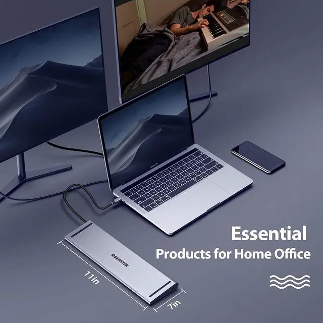 Alt view image 5 of 7 - USB C Docking Station Dual Monitor, 13 in 1 Triple Display Laptop Docking Station with 2 HDMI, VGA, 100W PD, USB C Port, 4 USB A Ports, Gigablit Ethernet, Audio, SD/TF Compatible Windows&MacBook Pro